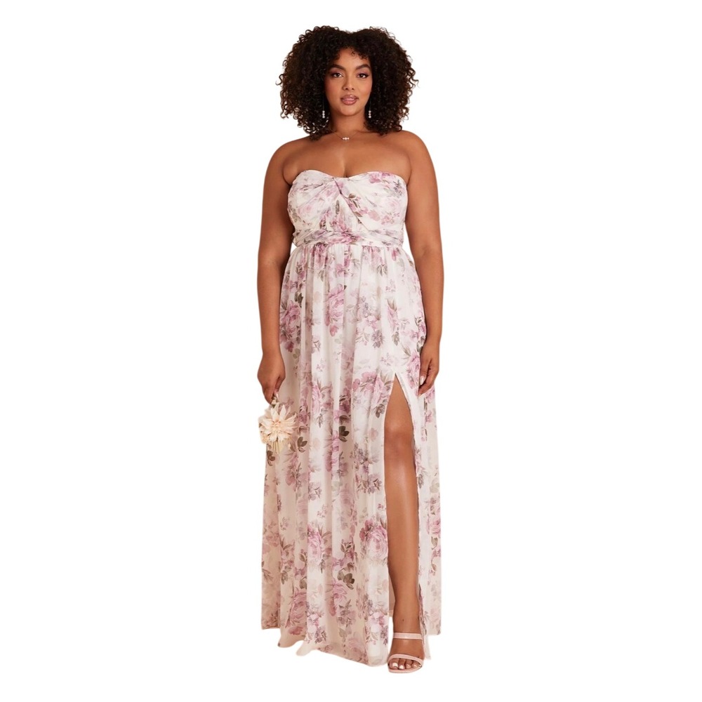 Birdy Grey XXL Floral Strapless Maxi Dress Pink White Chiffon Bridesmaid Wedding